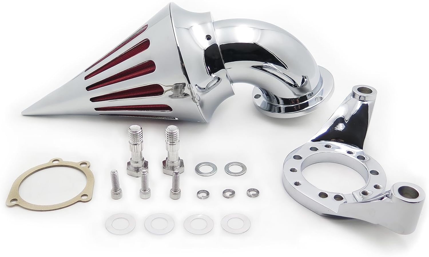 Dotelis Cone Spike Air Cleaner Intake with Red Filter for 1993-1994 1997-1998 Dyna Models and Softail Models Chrome
