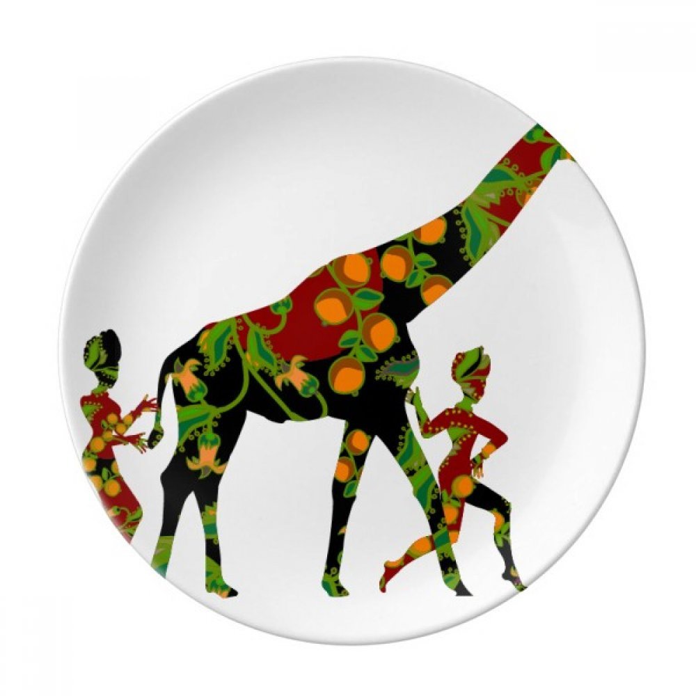 Assiette à dessert porcelaine motif girafe noir vaisselle decorative 20cm