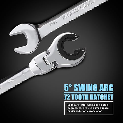 Miniatura 4 de LOSCHEN 1 llave de trinquete de cabeza flexible abierta de 0.551 in, llave de trinquete métrica con 77 dientes, llave de trinquete de tubo de acero