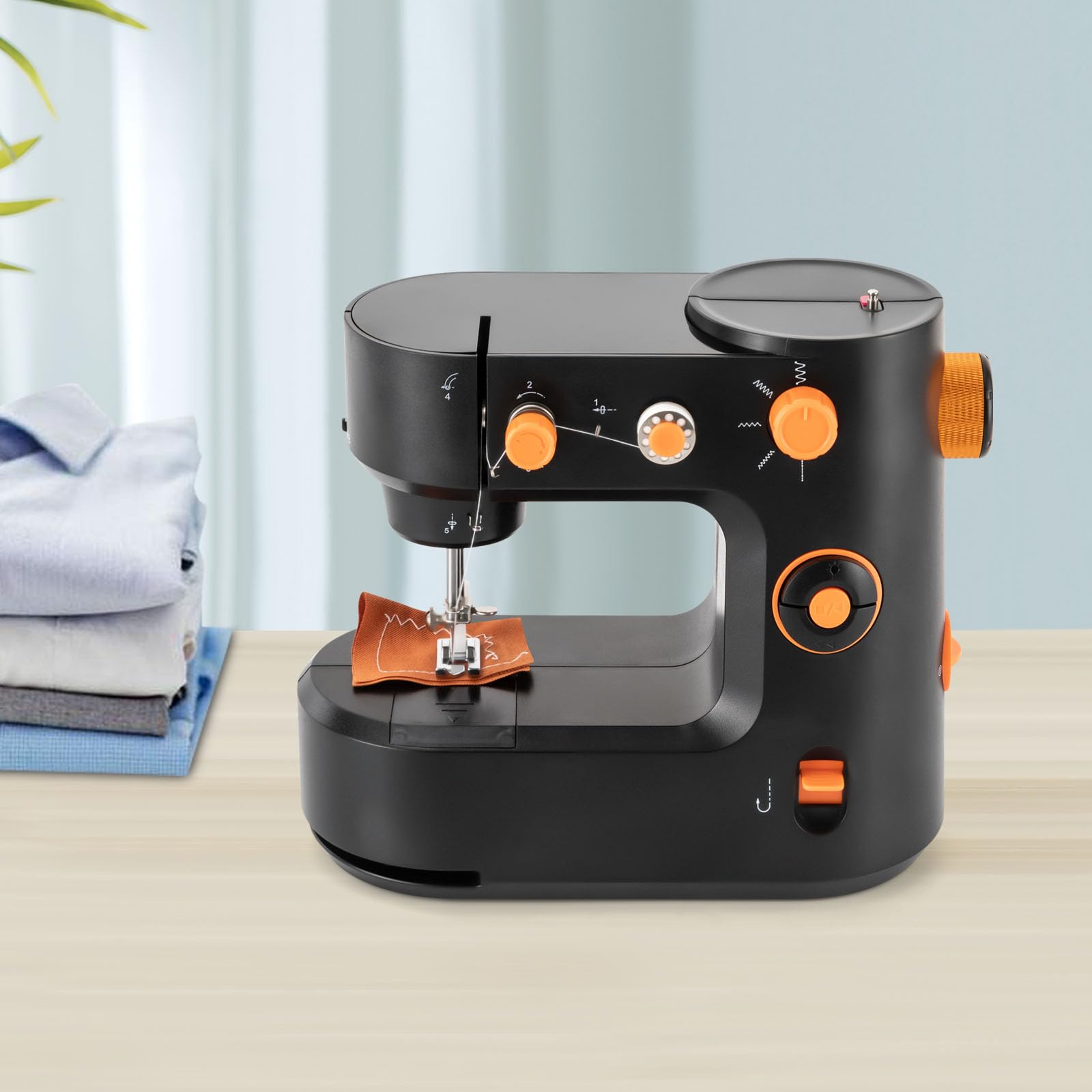 Mini machine à coudre électrique portable, avec pédale et éclairage LED, 5 types de points, double fil et couture inversée, pour débutants et loisirs, idéale pour les réparations à la maison