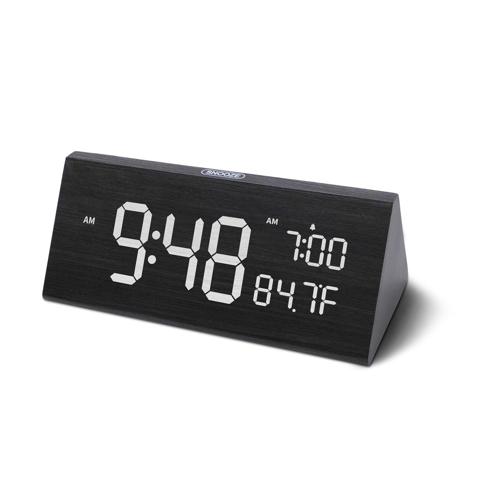 OhM-ega Wooden Digital Alarm Clock Electric Clocks with Dual USB Port Large Numbers Temperature Display Brightness Dimmer Sound-Activated