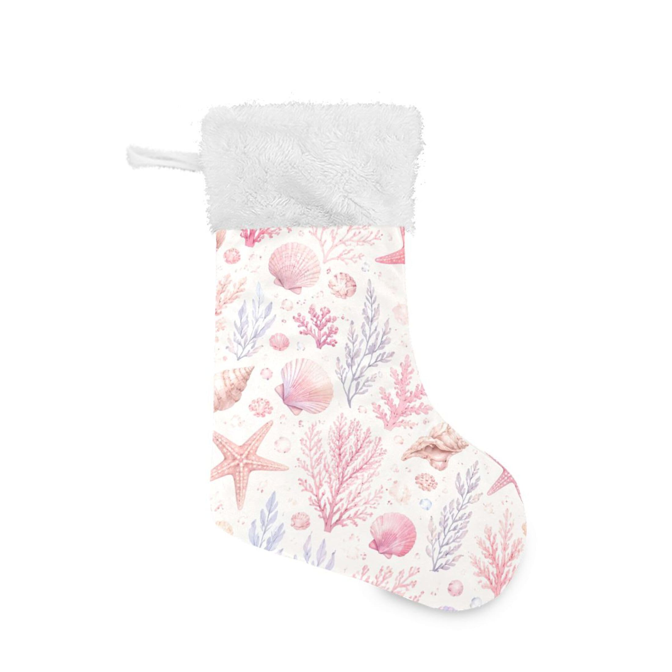 Fuauuyl Coral Christmas Stocking 18 In Xmas Hanging Stocking with Plush Cuff for Family Holiday Party Fireplace Decorations, 1 Pack