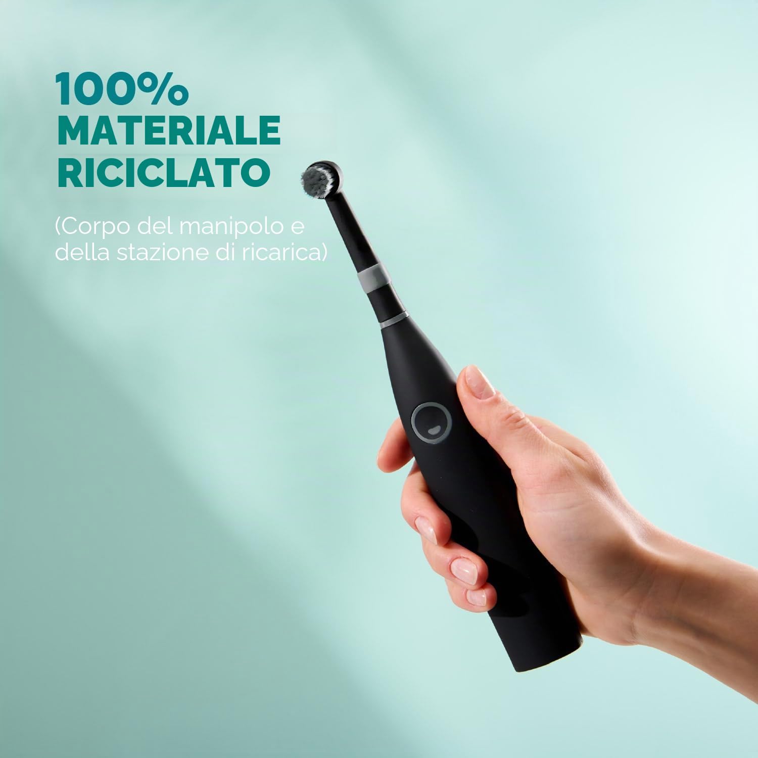 happybrush spazzolino elettrico ECO R2 Vincitore del test Ökotest Starter Set nero - spazzolino rotante sostenibile con batteria inclusa 3 testine e dentifricio al carbone attivo nero