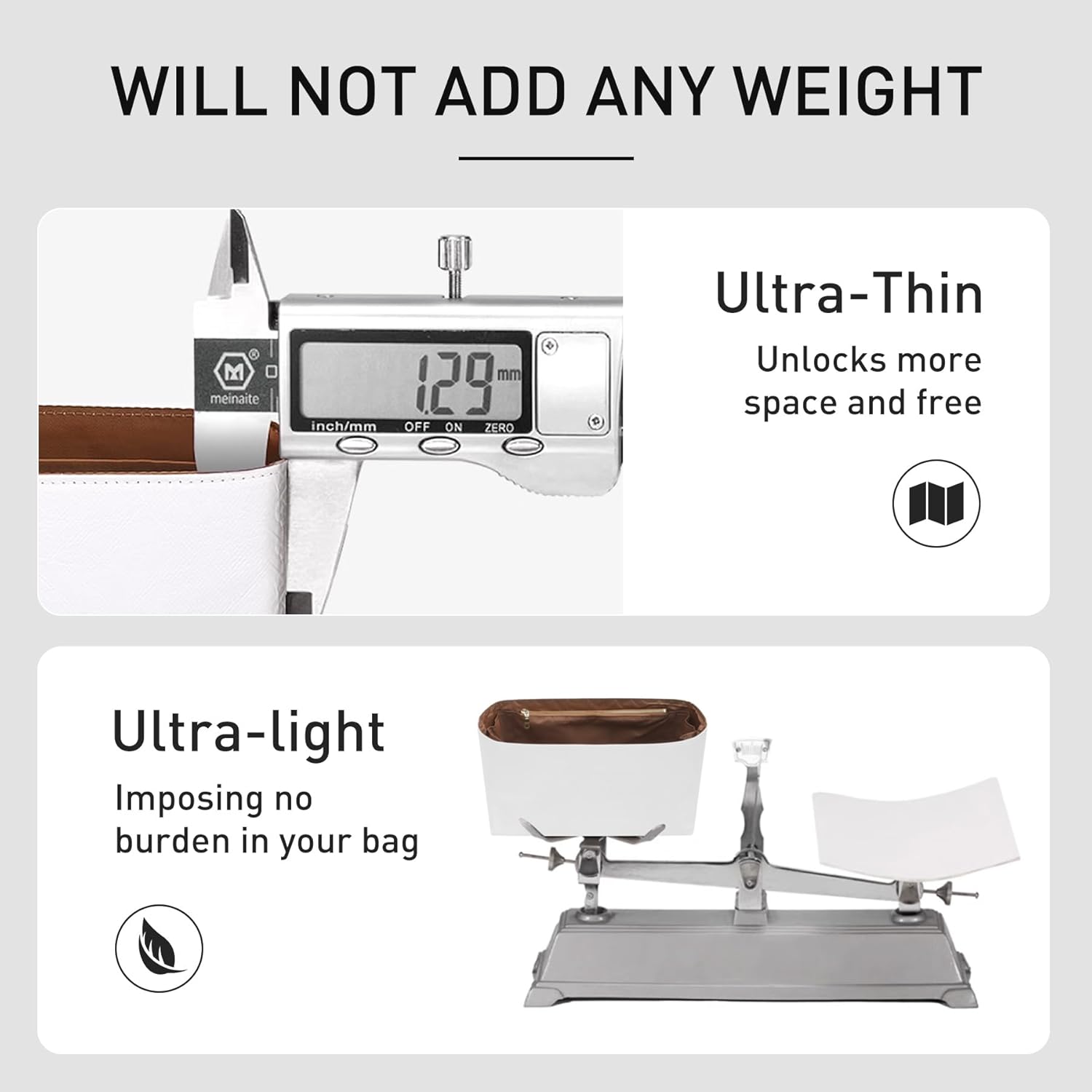 Purse Organizer Insert for Coach City Tote 33, Lightweight Dupont Paper Tote Bag Organizer Storage Dividers with Keychain, 9 Pockets Bag Insert with Cup Holder Zippered Section,White-Brown