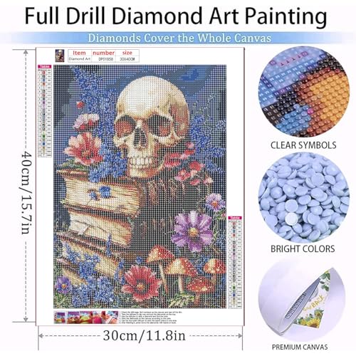 Diamond Art Kits for Adults Beginner, Skull Vintage Books Diamond Painting Kits 5D Diamond Dots Gem Art Crafts with Tools, Round Full Drill Funny Crafts for Home Wall Decor&Gift-12x16 inch - Thumbnail 3