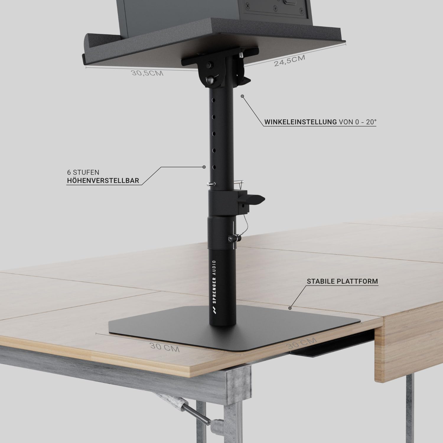 Stabiler Lautsprecher Boxen Ständer - Set inkl. Schaumstoff Absorber - Robust und Neigbar +/-20°, Tragfähigkeit bis zu 28 kg - Ideal für Schreibtisch, Tonstudio oder DJ Tisch…