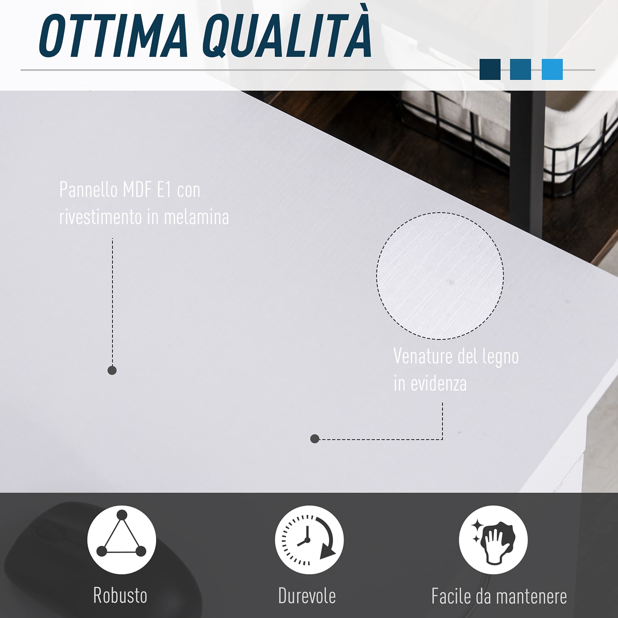 HOMCOM Scrivania per PC Ergonomica con Mensole, Armadietto, Cassetto e Piano Tastiera Estraibile, Bianca, 120x60x74cm