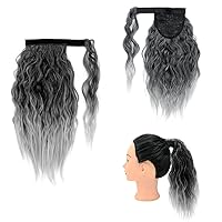 Vista 10 de Yinmei Baibian Extensión de cabello rizado ondulado de 14 pulgadas, cola de caballo corta, color negro, con clip en cola de caballo para mujeres
