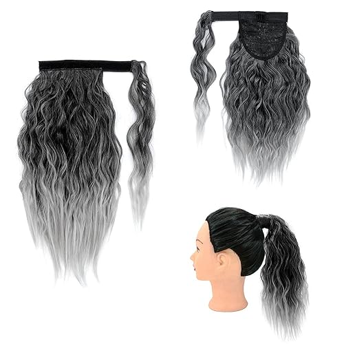 Grey Ponytail Hair Extensions 14inch Curly Wavy Ponytail Hairpieces Short