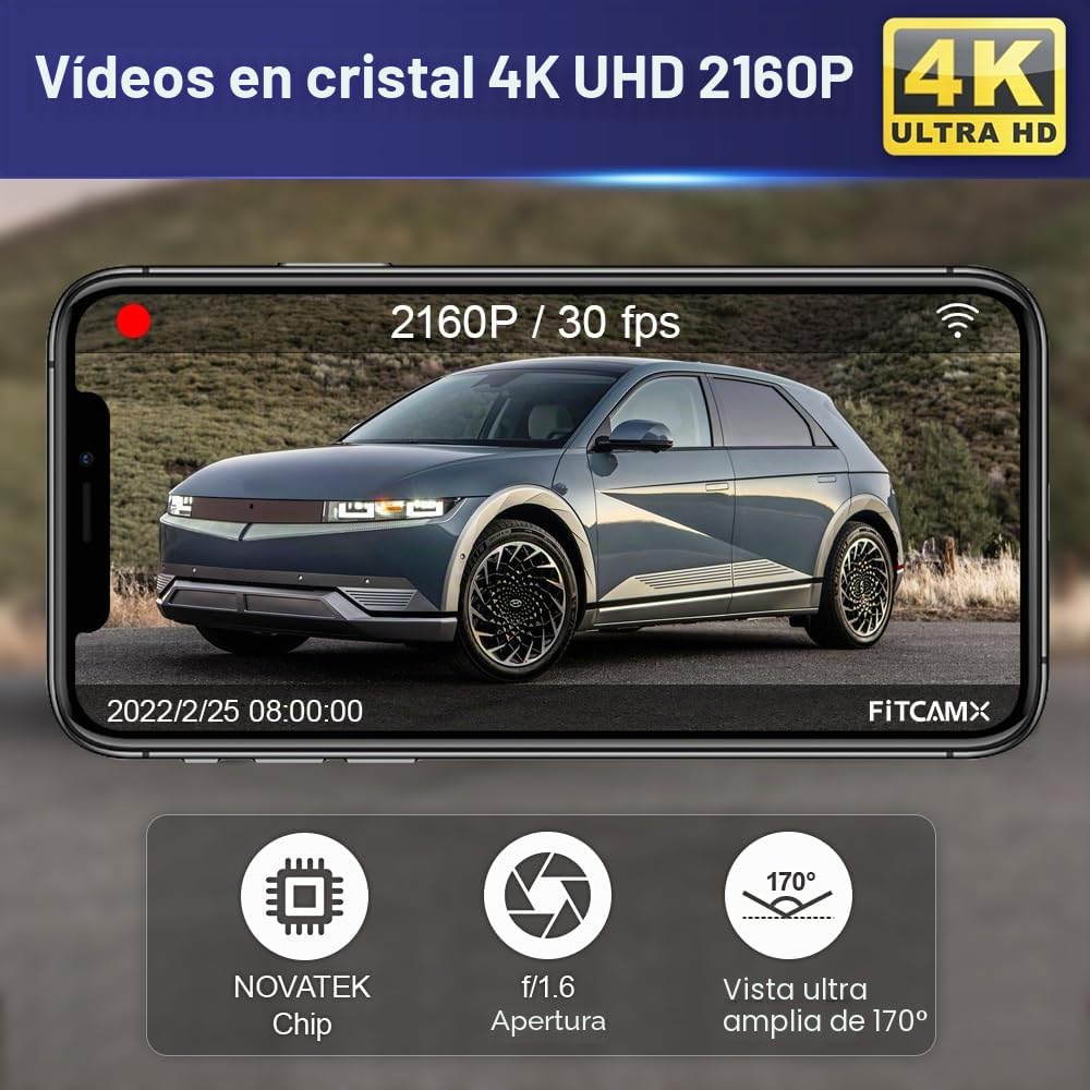 Fitcamx Dash CAM Adecuado para Hyundai IONIQ 5 2022 2023 2024 Sel Limited (with Auto Dimming), OEM Cámara de Coche 4K 2160P Video WiFi, G-Sensor, Grabación en Bucle, WDR, Plug & Play, Tarjeta de 64GB