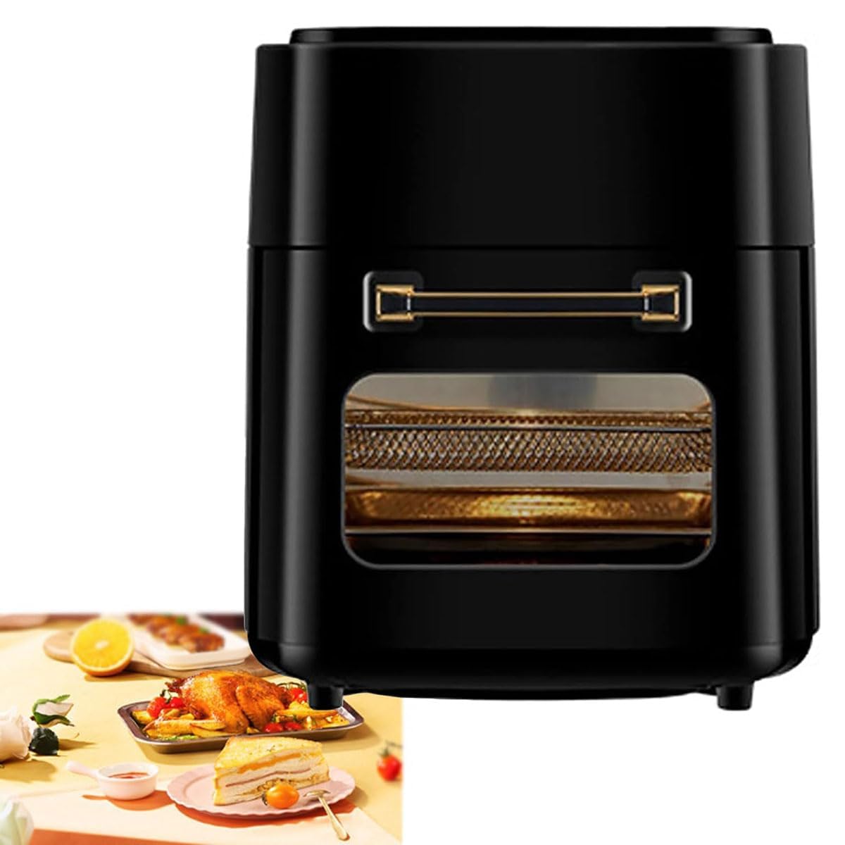 Horno Freidora de Aire de 15L 1400W, Pantalla LED con Temporizador | Circulación rápida de aire caliente para resultados crujientes, capacidad suficiente para comidas completas(black)