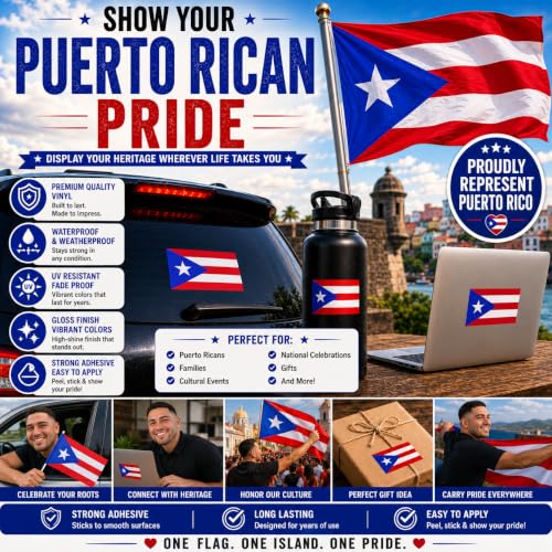 Image of Puerto Rican Flag Vinyl Flag Stickers, Car Decals, Waterproof Indoor Outdoor, Laptop Stickers, Car Bumper, Puerto Rico Flag, 5 x 3 Inches, Set of 3
