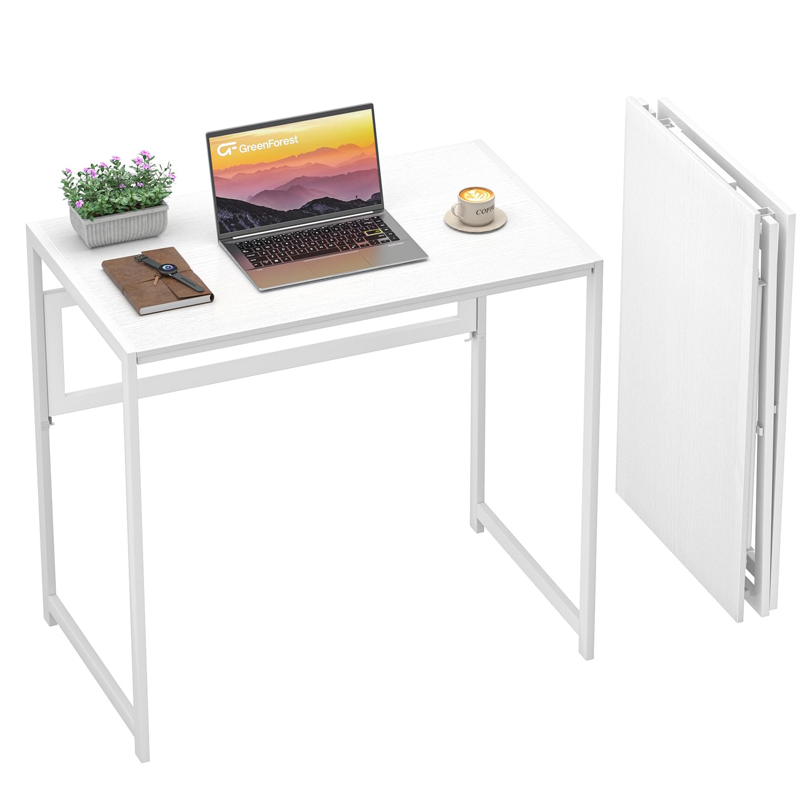 GreenForest Scrivania Pieghevole Senza Montaggio, 80 cm Scrivania Salvaspazio per Piccoli Spazi, Scrivania PC Portatile per l'Ufficio di Casa, Bianca