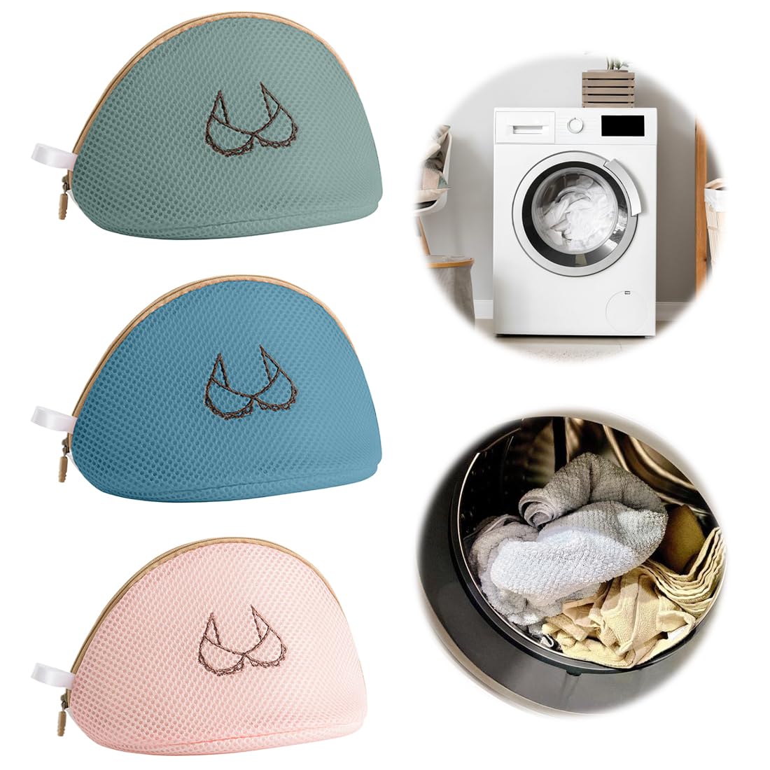 Set Da 3 Sacchetti Lavatrice In Rete – Proteggono Reggiseni E Capo Delicati, Con Cerniera Nascosta E Tessuto Traspirante
