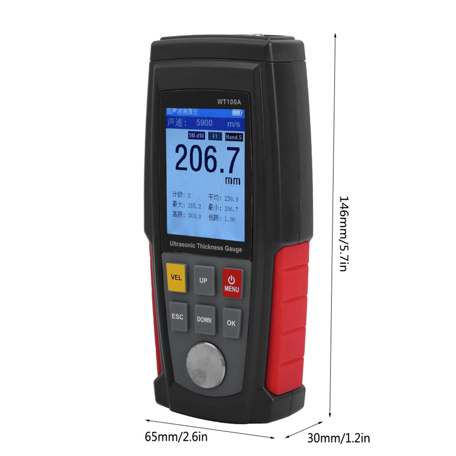 Fabater WT100A Medidor Digital de Espesor por Ultrasonido, 1-225 Mm,