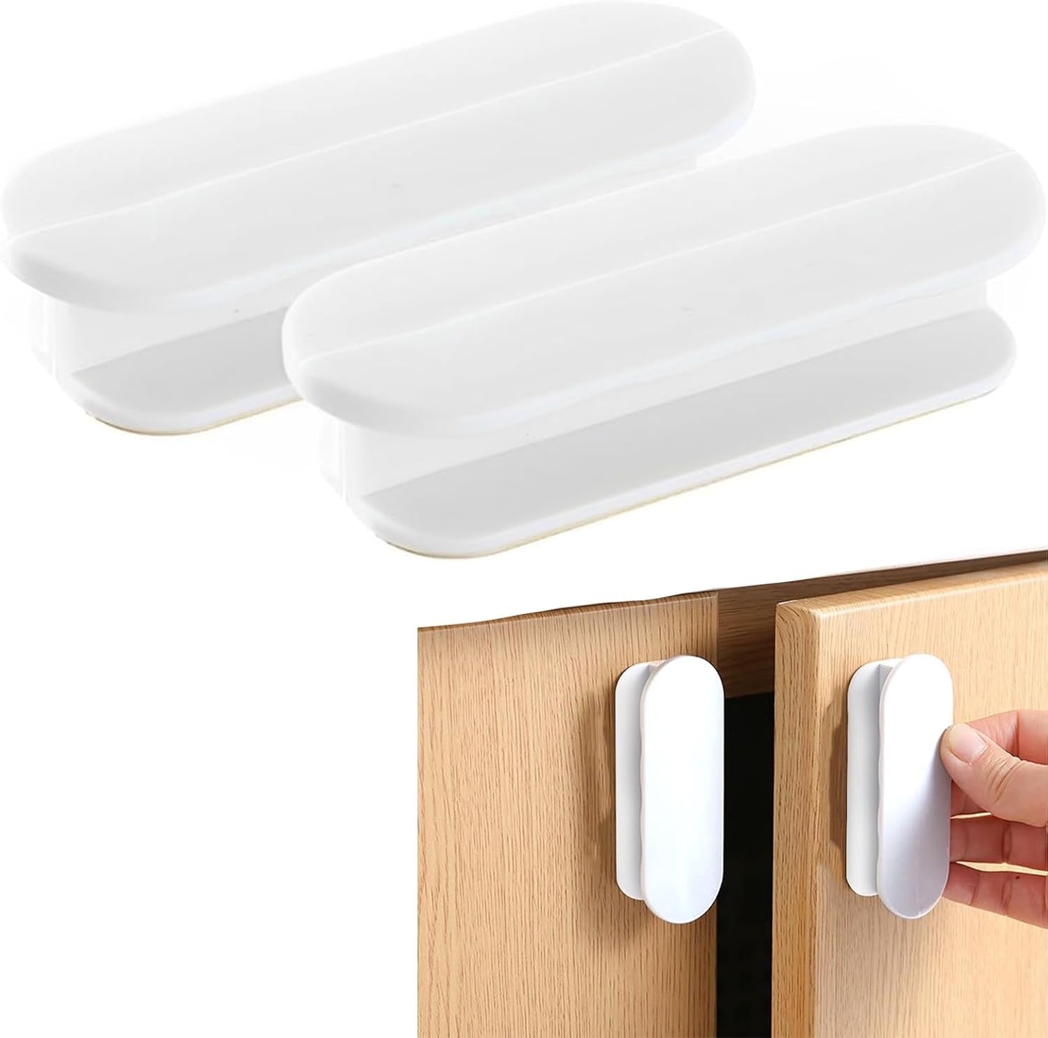 2 Maniglie Adesive in ABS Bianco per Mobili e Porte