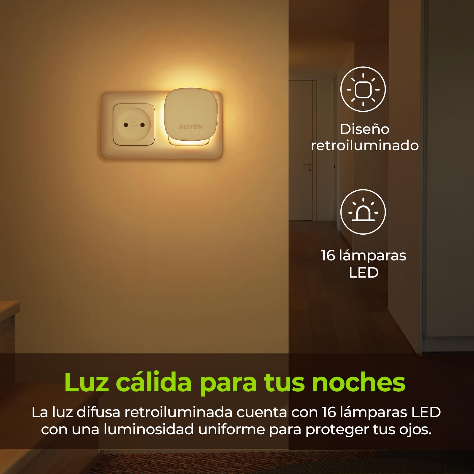 AUVON Luz Nocturna Infantil Enchufe con Sensor de Movimiento y Crepúsculo, 2 Piezas, Color Ajustable 1-50 lm