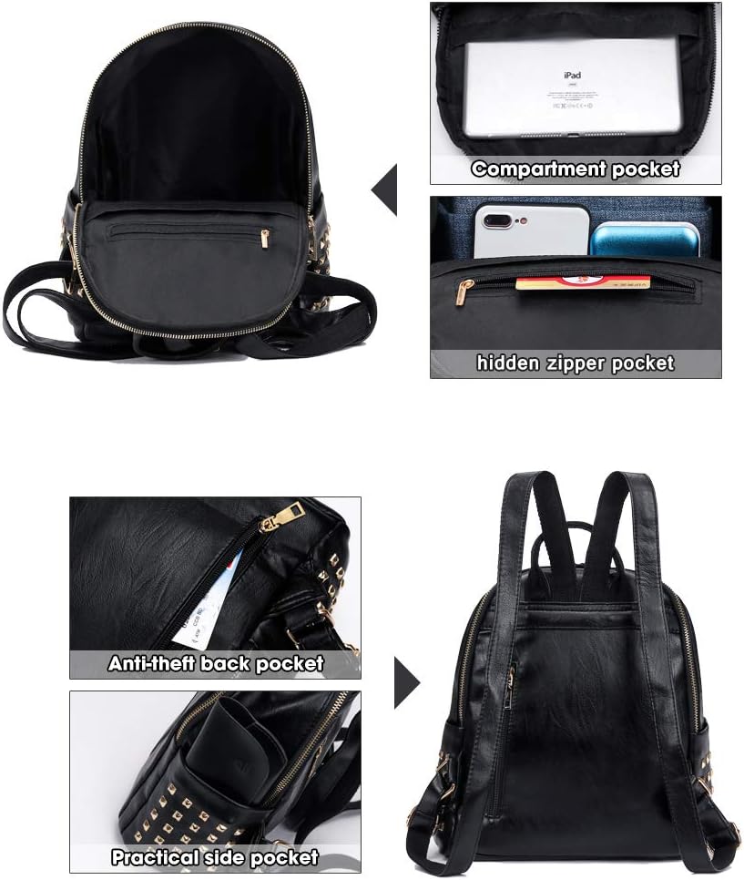 Pu Leather Mini Backpack For Women Purse Cute Daypack Bag Fashion Shoulder Bag (A-Small Black)