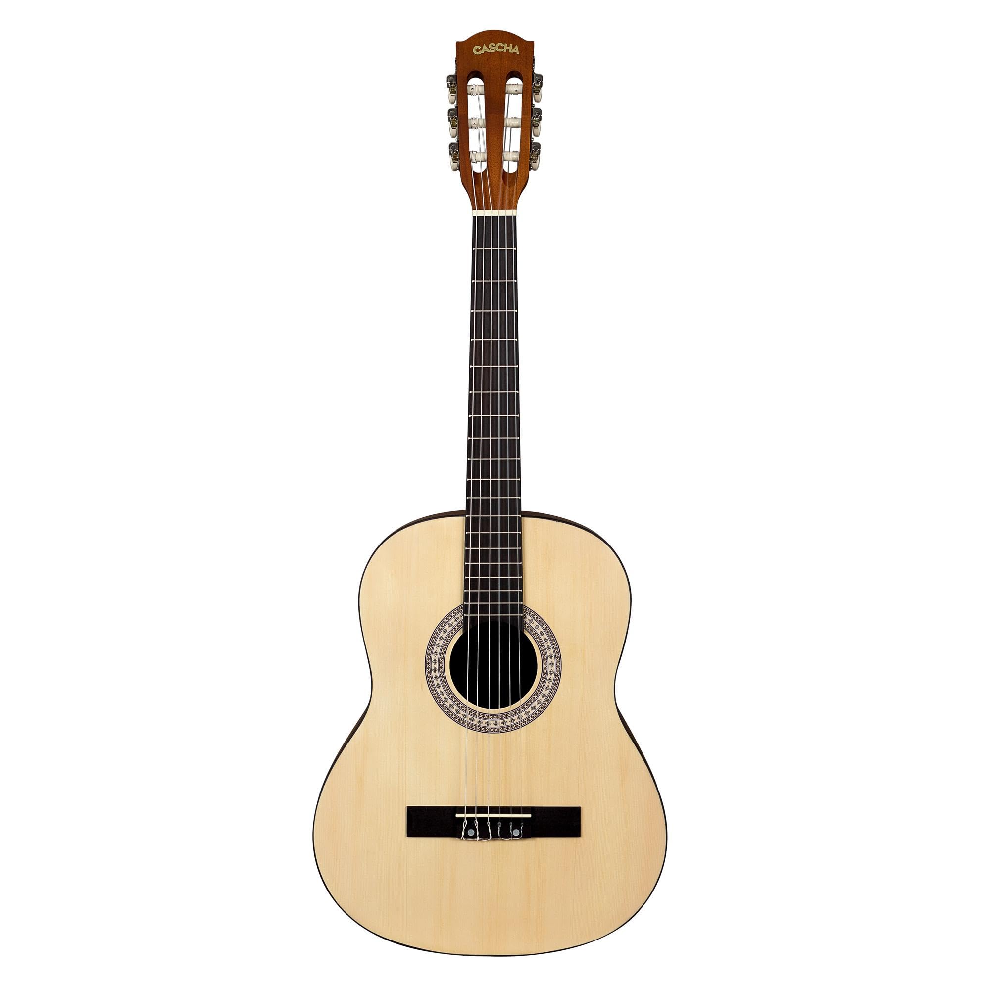 Cascha Student Series Konzertgitarre 3/4 aus Edelholz Kombination - Gitarre Kinder & Erwachsene mit Nylon Saiten - Perfekt für Einsteiger geeignet - inkl. 3 Plektren & gepolsteter Tasche