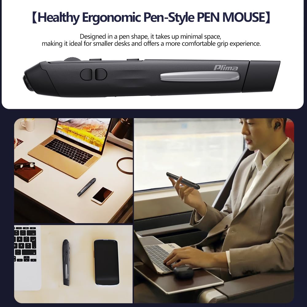 Plima Souris stylo de poche, Bluetooth/2,4 GHz, ergonomique, rechargeable
