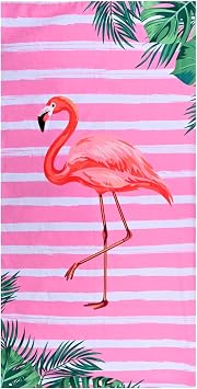 LIVILAN Pink Flamingo Beach Towel, 30x60 for Girls & Kids, Soft Microfiber, Quick Dry, Sand Free, Lightweight for Bath, Swim, Pool, Yoga, Ideal Flamingo Gift for Women