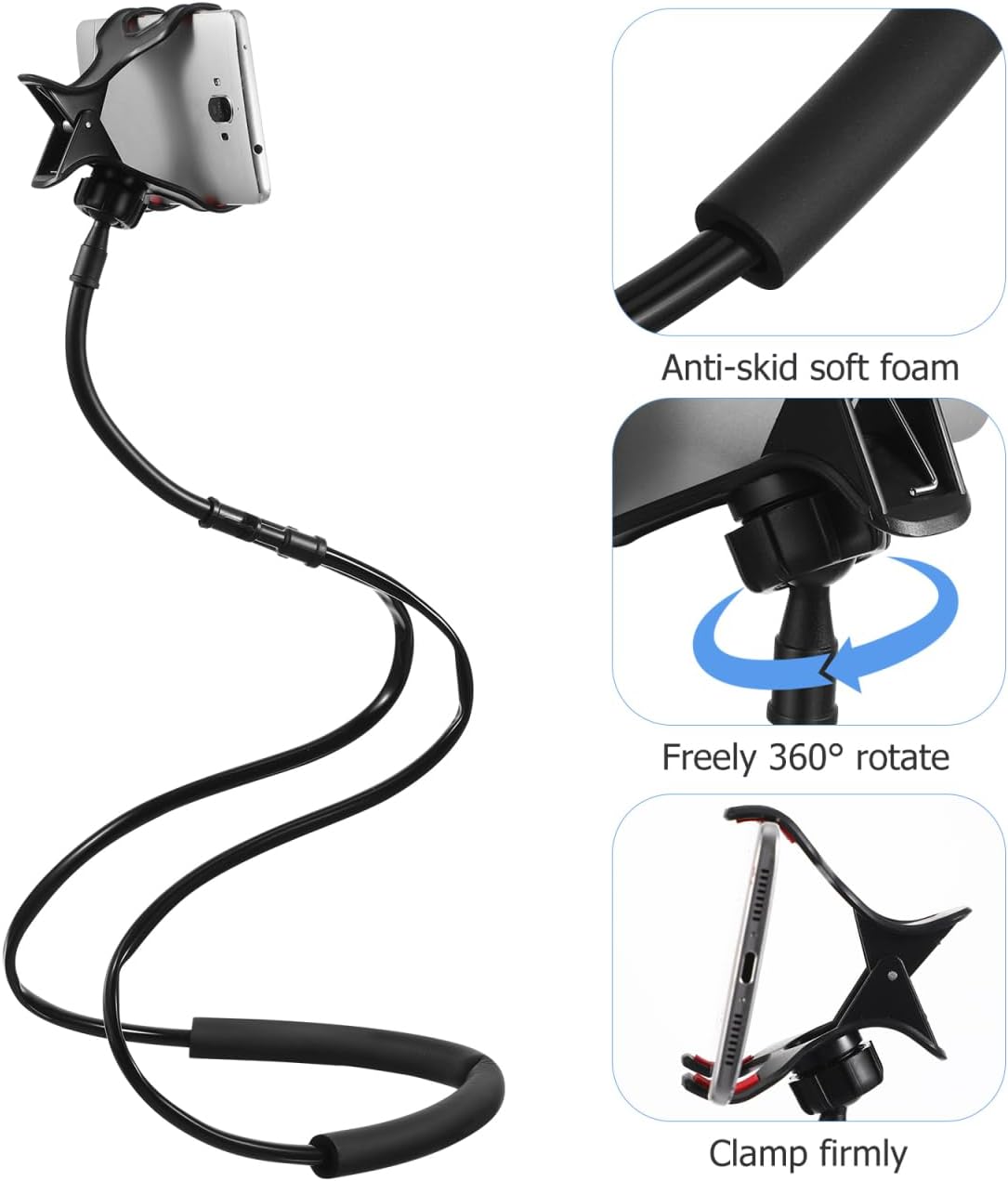 Housoutil Adjustable Neck Phone Holder, U-Shape Lazy Phone Stand, Black Neck Holder for Bedside and Desktop Use Perfect for Live Streaming and Video Calls image 6 of 9 B0DWSPSBVL