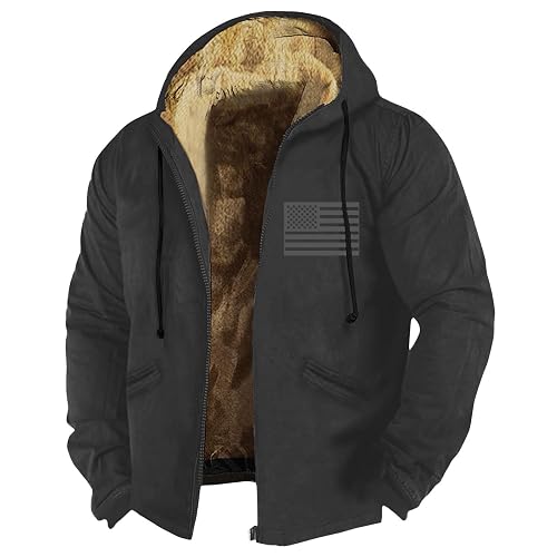 Men Zipper Hoodie Coat Thick Warm Winter Heavyweight Fleece Lined