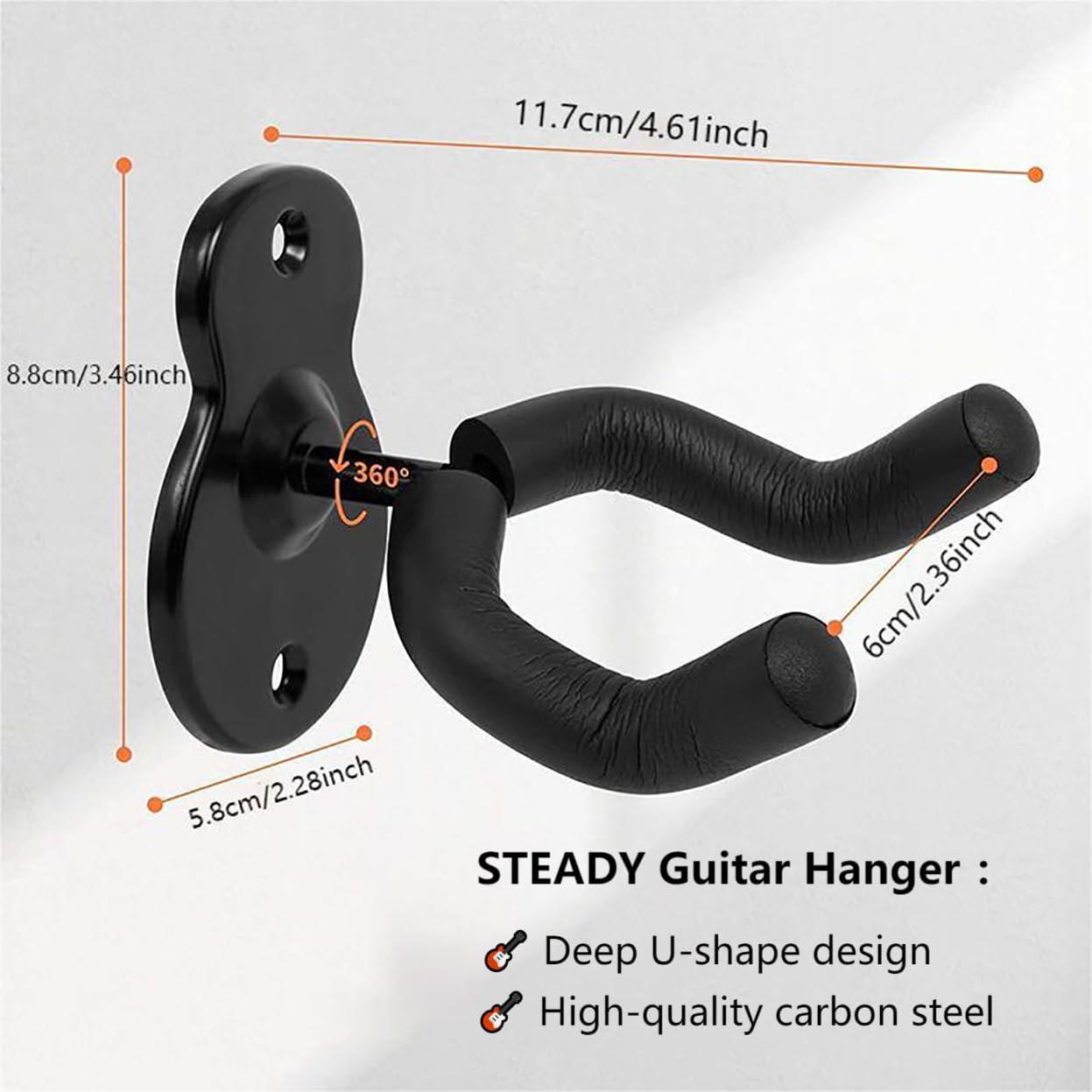 Wall Guitar Hanger 2 Pack Holder Secure and Stylish for Acoustic Electric Bass Guitar Wall Mount Metal Holder (2 Pack-Bronze)