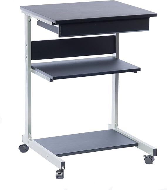 Rolling Laptop Cart with Storage, Portable Computer Desk, Rolling Cart Workstation, or Laptop Stand with Printer Shelf, Graphite Black