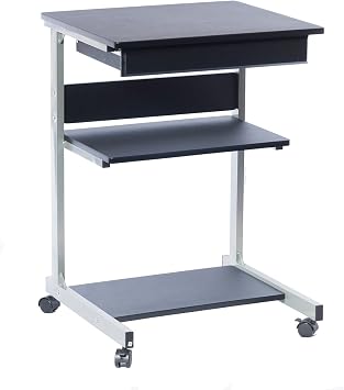 Rolling Laptop Cart with Storage, Portable Computer Desk, Rolling Cart Workstation, or Laptop Stand with Printer Shelf, Graphite Black