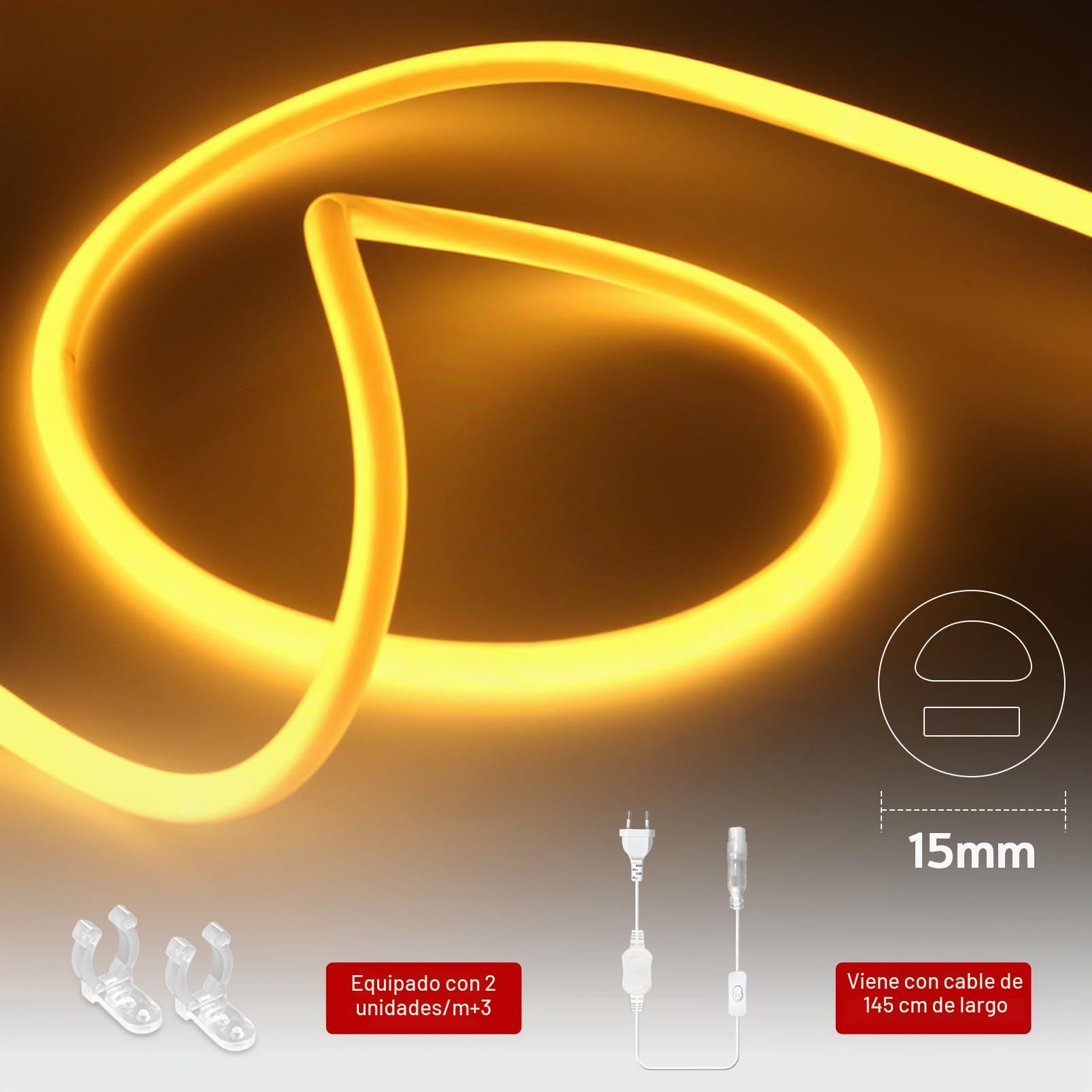 KSIBNW Tira LED Exterior de Neón 10M, 220V Luces LED Habitación LED Strip Lights Brillo de 320° Impermeable IP65 Tira de Luz con Interruptor Decoración para Exterior Fiestas Decoración, Blanca Cálida