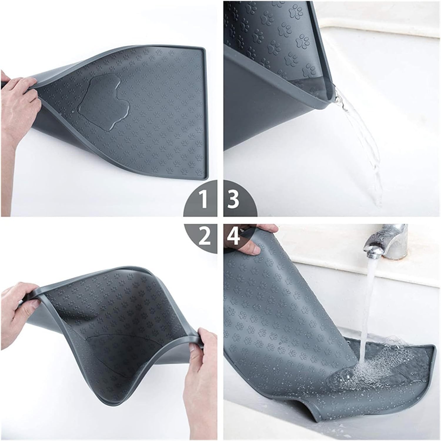 Dog Bowl Mat,Silicone Non Slip Waterproof Cat Feed,Pet Placemat Easy to Clean(Black,48x30cm)