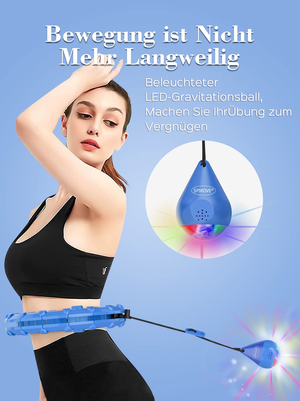Hula Hoop Reifen Erwachsen,Smart Hula Hoop mit Gewicht Kugel, Smart Fitness Reifen mit Zähler, Fitness Hoop mit Gravitationsball und 360° Massage, 24 Teiliger Abnehmbarer Hula Hoop