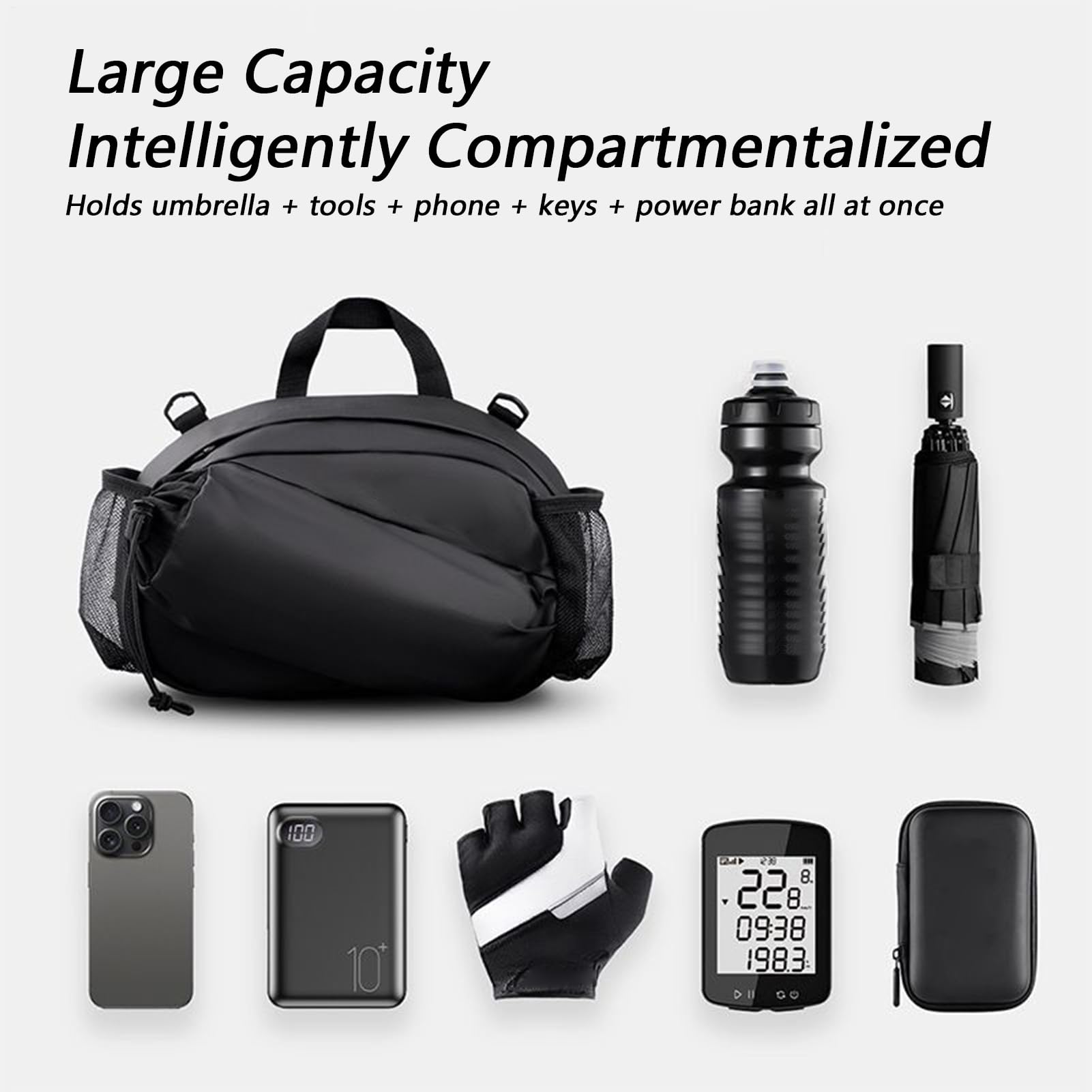 Sac de Guidon de Vélo Poche De Cadre Avec Fermeture Éclair Et Bandoulière | Pochette Étanche Accessoires Vélo pour Randonnée VTT Route Ville