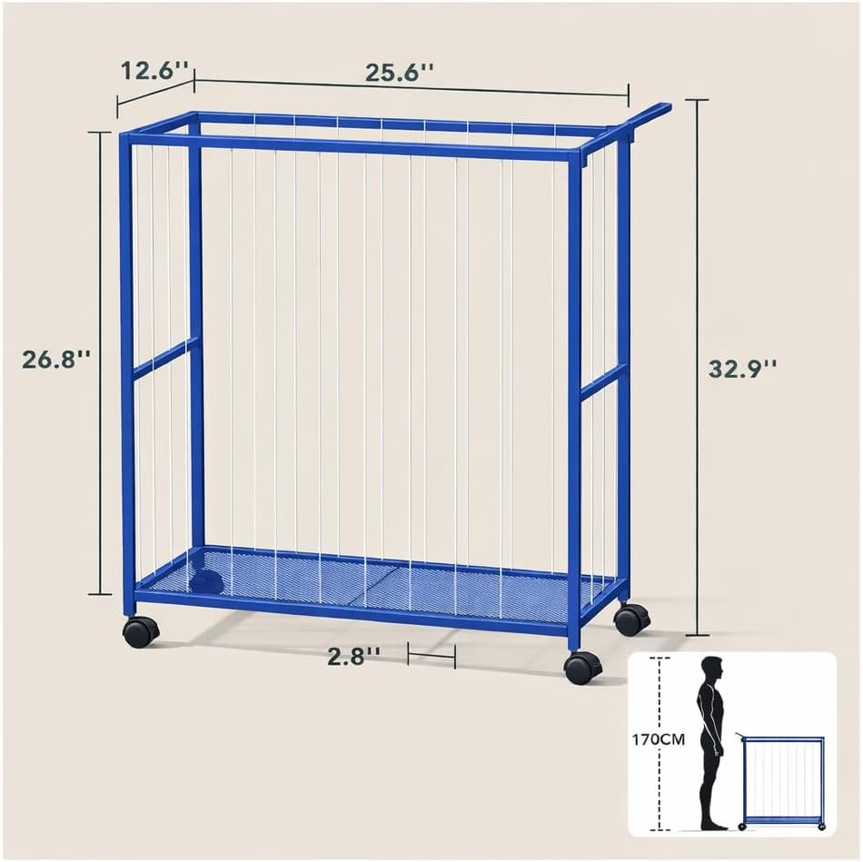 56264 Ball Storage Bin Rolling Sports Ball Cart, Metal Garage Organizer Sport Rack, Ball Basket Storage, Ball Cage for Garage or Gym, Indoor & Outdoor Sports Equipment Organizer - Blue