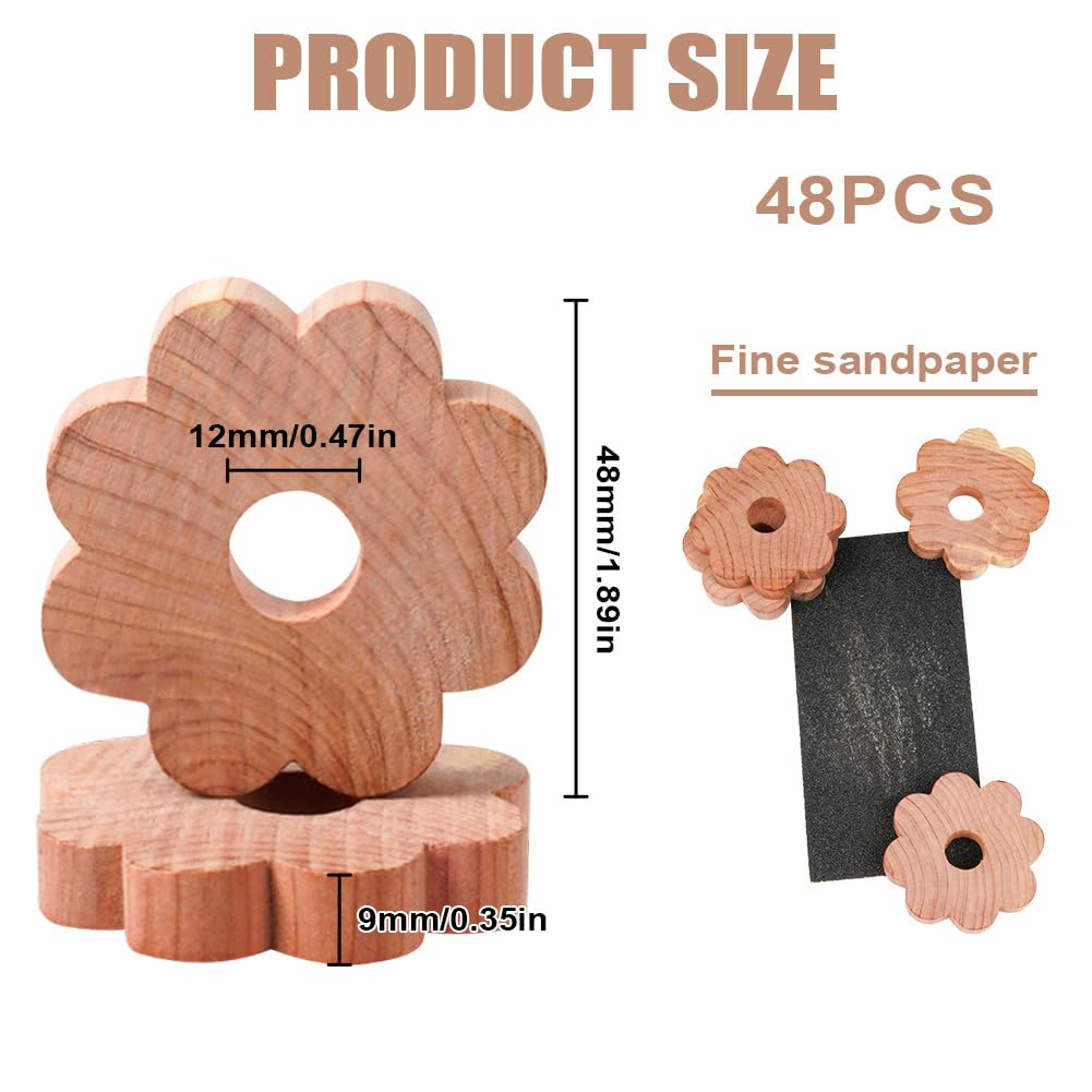 Adiwo 48PC Cedar Wood Rings, Anti Moth 4.8cm Cedar Rings, 100% Natural Cedar Wood Moth Repellent, Moth Repellent for Wardrobes, Cedar Wood Wardrobe Fresheners for Drawers Storage Boxes with Sandpaper - Image 2