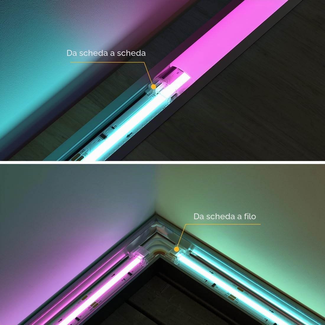 SEZO Set di connettori LED FCOB RGB IC a 3 pin 12 mm 24 pezzi trasparenti senza saldatura piastra a bordo connettore di cavo + 8 cavi di prolunga lunghi 15 cm 22 AWG