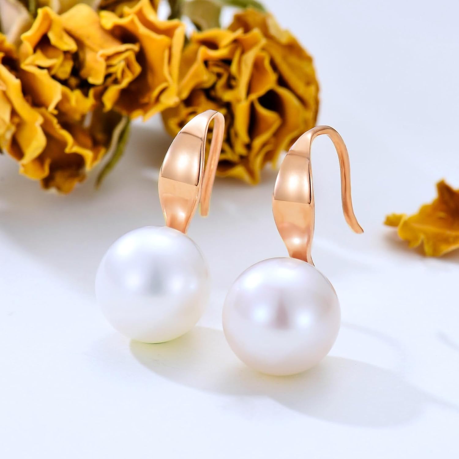 Real 14k 10k Gold Freshwater Cultured Pearl Drop Earrings for Women, Fine Jewelry Gifts for Her (9mm Pearl)