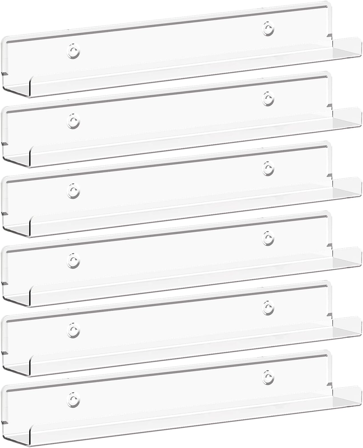 Lifewit Floating Shelves for Vinyl Record, 6 Pack 12" Clear Plastic Wall Shelf Room Decor for Book/Photo/Picture/Makeup Display in Bedroom, Living Room, Bathroom Storage and Organization