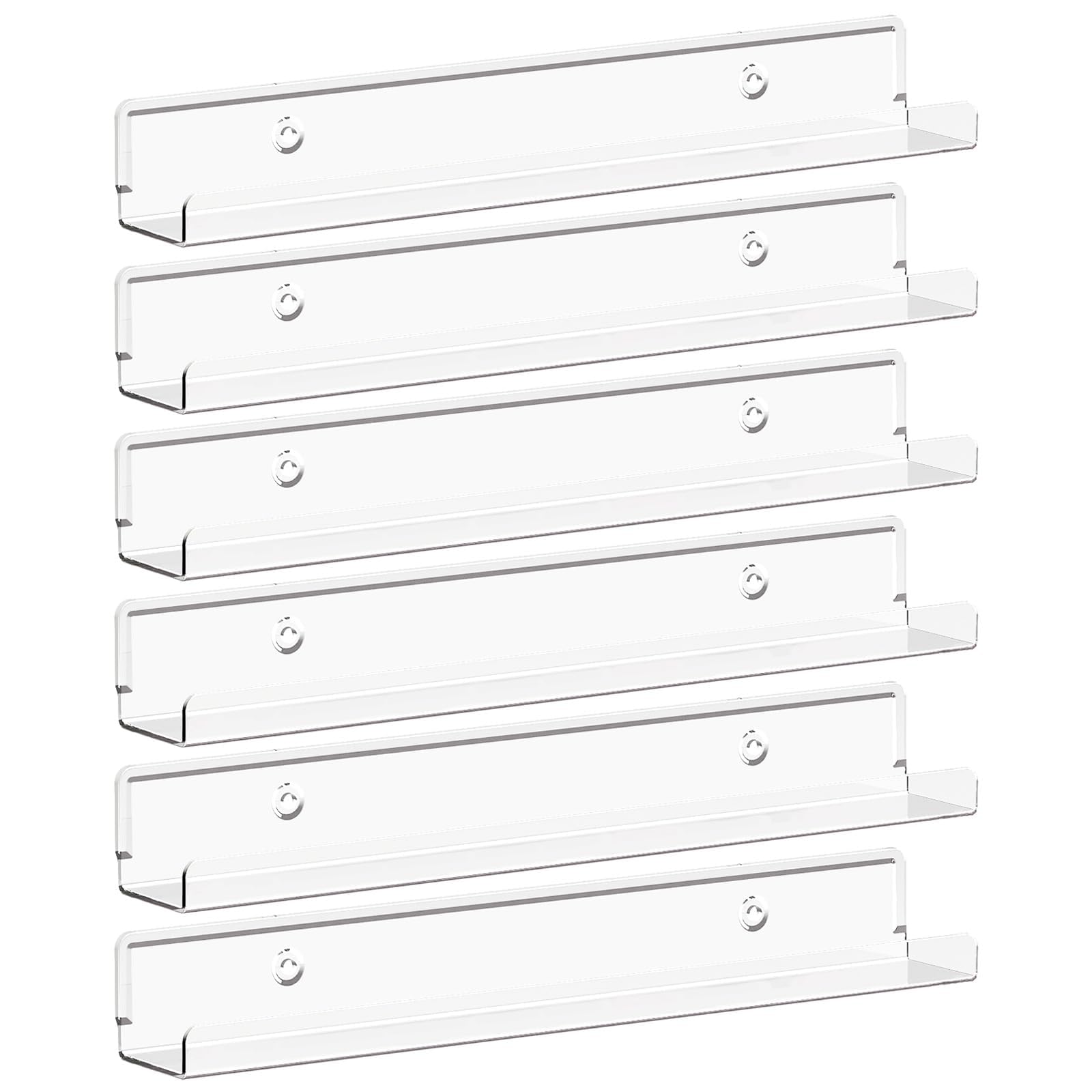 Lifewit Narrow Floating Shelves for Vinyl Record 6 Pack, 12" Clear Wall Shelves for Nail Polish/Book/Picture/Makeup, Acrylic Wall Mount Display Shelf Organizer for Bedroom, Living Room, Bathroom Decor