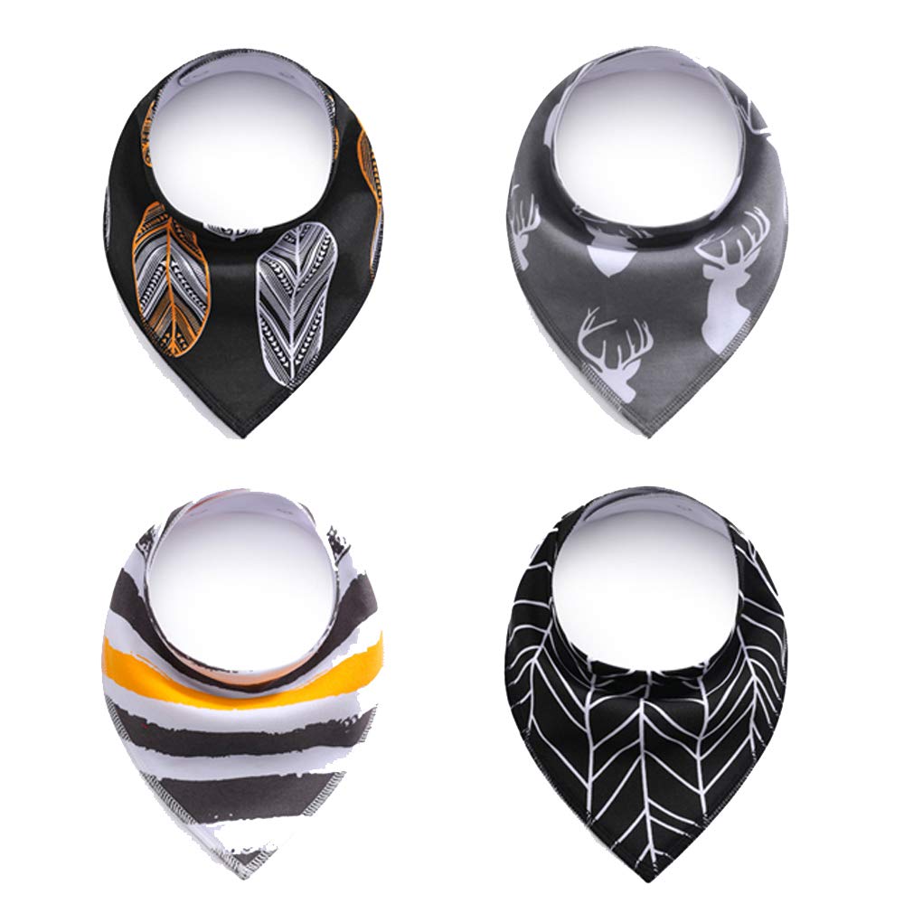 Ulalaza 4PCS Baby Drool Bibs Teething Bandana Organic Cotton Reversible Super Absorbent for Boys and Girls