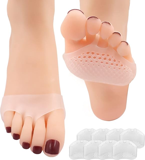 8 PCS Foot Gel Pad, Breathable Metatarsal Pads, Ball of Foot Cushion Pads, Relief of Plantar Pain Blister Prevention, Plantar Fasciitis, Calluses, Forefoot Pads - Unisex