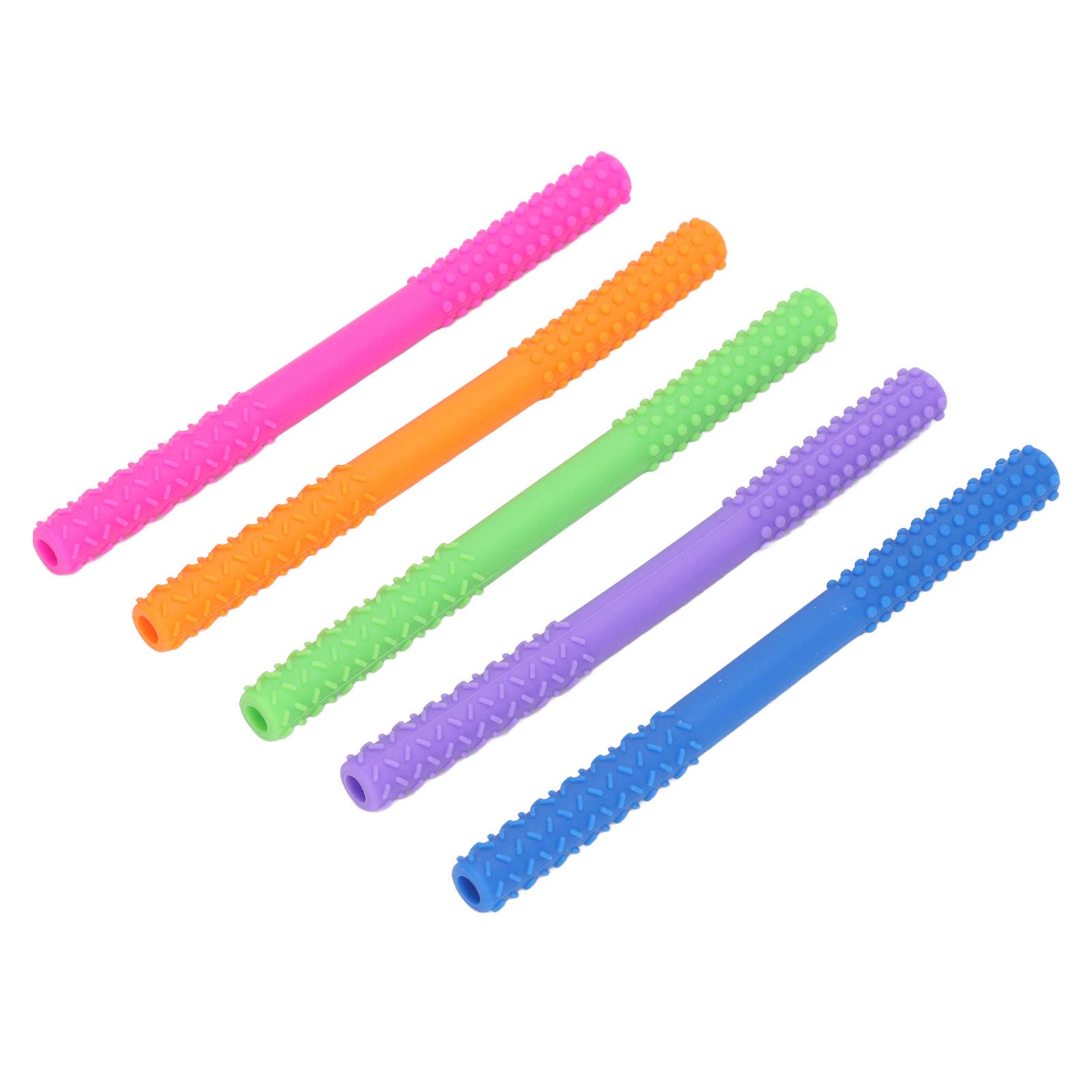 Fafeicy 5PCS Silicone Hollow Teeth Grinding Sticks Soft Teething Tube for Chewing and Sensory Needs (Style 1)