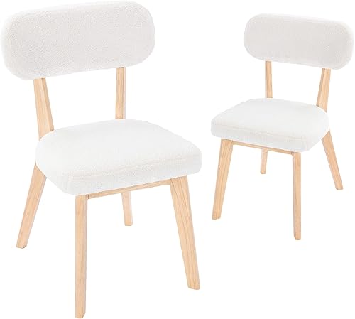 CangLong Sillas de comedor tapizadas de terciopelo modernas de mediados de siglo con patas de madera, sillas de comedor, juego de 2, color blanco