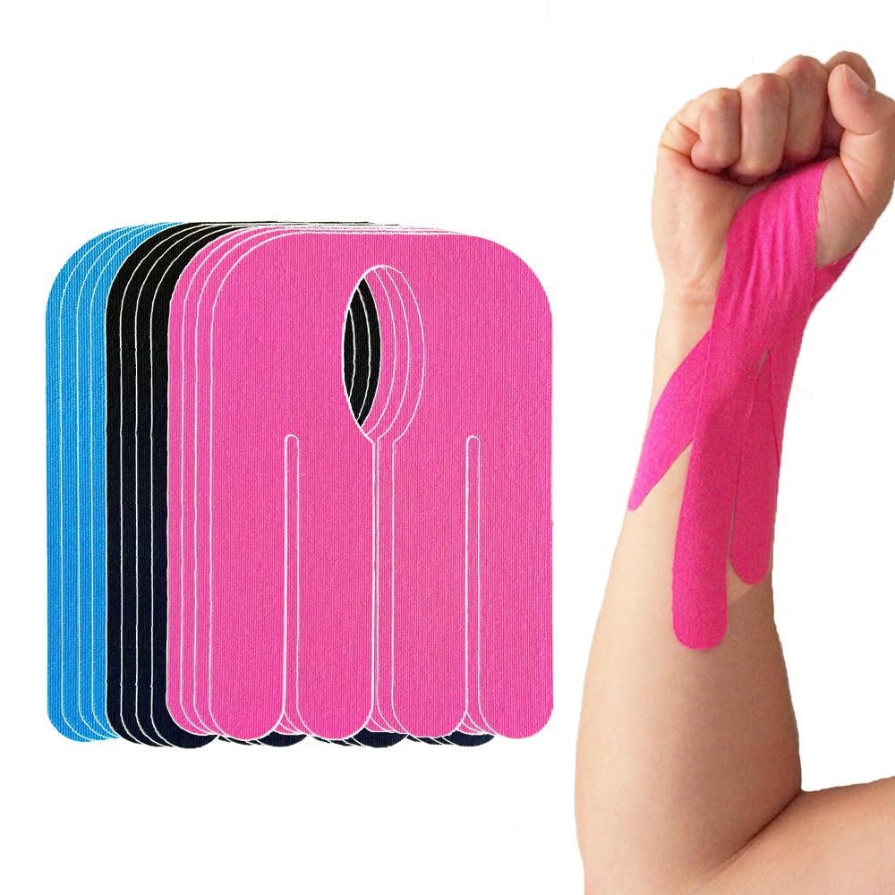 Kinesiology Tape for Wrist Precut 12pc Waterproof Breathable Bowling Wrist Tapes Hypoallergenic Latex-Free Elastic Athletic Tape for Carpal