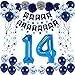 NANINUNENO 14th Blue Birthday Party Decorations for Boy Girl Men Women, Happy 14 Birthday Balloons Supplies with Happy Birthday Banner,14 Number Balloons, Blue Star Streamers, Hanging Swirls