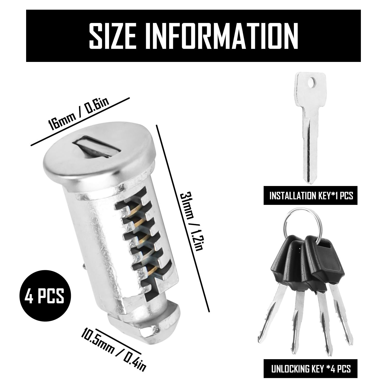 Kit 4 Serrures Universelles Pour Coffre De Toit - Cylindres Et Clés Identiques - Pour Barres De Toit, Porte-vélos, Porte-skis - Sécurité Anti-vol