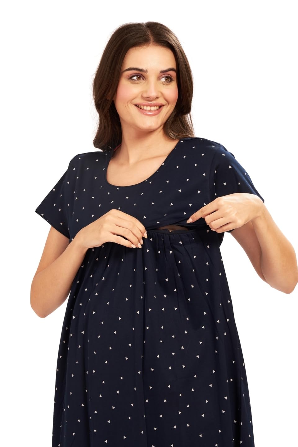 AV2 Cotton Women Triangle Printed Maternity Feeding Calf Length Nighty Navy XXX Large 3094, Blue - Image 4 thumbnail