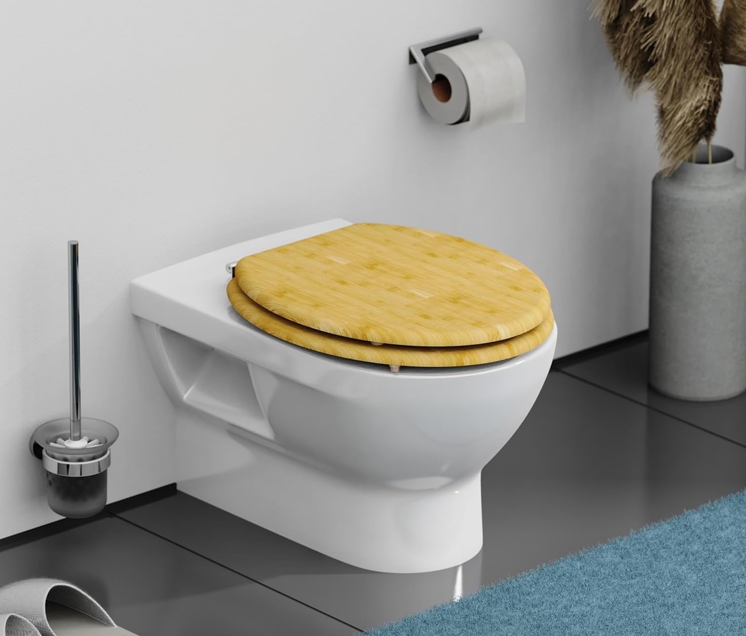 Tapa para WC universal original de madera bambú natural con bisagras de acero inoxidable 34x41 cm