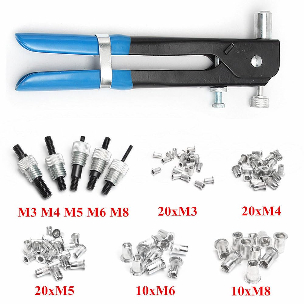 86-teiliges Nietmuttern-Set, M3/M4/M5/M6/M8, robuste Blindnietmuttern, Dorn, Nietzange mit Koffer für die Reparatur von Blindnieten